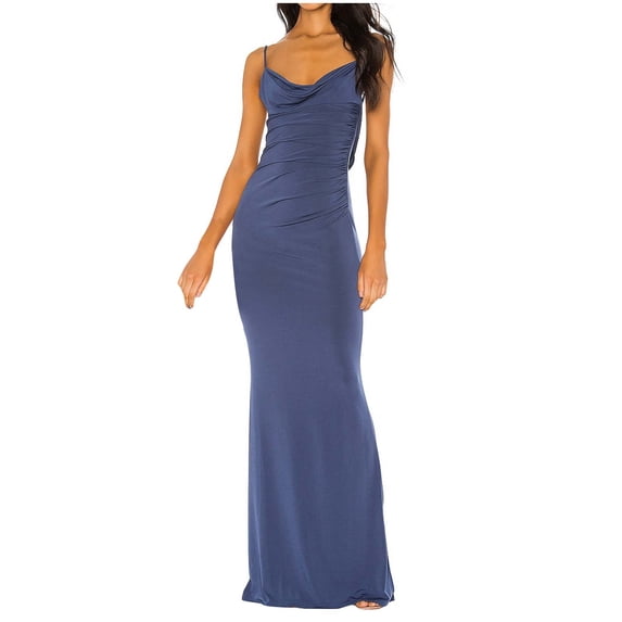 safuny Women's Maxi Bodycon Dress Solid Color Lace Splicing Boho Beach Elegant Casual Party Clearance Retro Sleeveless Summer Sundress Fashion V Neck Blue