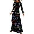 thumbnail image 1 of safuny Women's Maxi Casual Dress Sweet Heart Round Neck Winter Long Sleeve Valentine's Day Autumn Dress Holiday Retro Fashion Black XXXL, 1 of 5