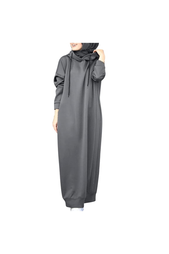 Women's Maxi Dress Long Sweatshirt Tops with Pocket Solid Color Long Sleeve Fall Dresses Crew Neck Button Winter Elegant Casual Daily Trendy Holiday Gray XXXL