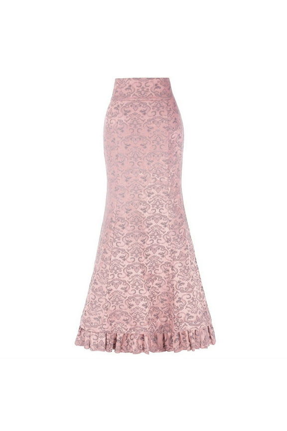 Women's Maxi Mermaid Ruffle Fishtail Skirt Clearance High Waisted Summer Elegant Casual Party Gothic Y2K Girls Holiday Floral Lacing Fashion Vintage Pink XL