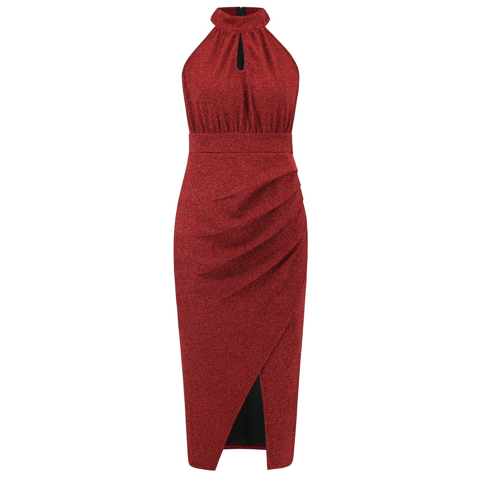 safuny Women's Maxi Side Split Dress Solid Sequins Shiny Holiday Sleeveless Halter  Neck Lacing Elegant Cocktail Wedding Evening Party Trendy Dresses Red S -  Walmart.com