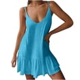 thumbnail image 1 of safuny Women's Midi Loose Cami Dress Solid Floral Lace Clothing Vintage Boho Holiday Sleeveless Summer Beach V Neck Dress Tassel Ruffle Hem Dark Blue M, 1 of 5