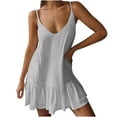 thumbnail image 1 of safuny Women's Midi Loose Cami Dress Solid Floral Lace Clothing Vintage Boho Holiday Sleeveless Summer Beach V Neck Dress Tassel Ruffle Hem Gray XL, 1 of 5