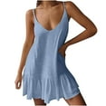 thumbnail image 1 of safuny Women's Midi Loose Cami Dress Solid Floral Lace Clothing Vintage Boho Holiday Sleeveless Summer Beach V Neck Dress Tassel Ruffle Hem Light Blue S, 1 of 5