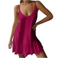 thumbnail image 1 of safuny Women's Midi Loose Cami Dress Solid Floral Lace Clothing Vintage Boho Holiday Sleeveless Summer Beach V Neck Dress Tassel Ruffle Hem Hot Pink S, 1 of 5