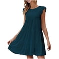 thumbnail image 1 of safuny Women's Mini A Line Babydoll Dress Solid Color Elegant Casual Tiered Ruffle Sleeve Dress Crew Neck Fashion Blue M, 1 of 4
