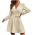 thumbnail image 1 of safuny Women's Mini A Line Dress Solid Holiday Long Sleeve V Neck Elegant Cocktail Wedding Evening Party Trendy Dresses White XXL, 1 of 8