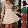 thumbnail image 1 of safuny Women's Mini A Line Dress Solid Sequins Shiny Holiday Long Sleeve V Neck Elegant Cocktail Wedding Evening Party Trendy Dresses Army Green S, 1 of 4