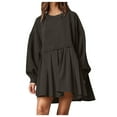 thumbnail image 1 of safuny Women's Mini Babydoll A Line Dress Sweatshirts Solid Color Dresses Long Sleeve Crew Neck Elegant Casual Patchwork Ruffle Hem Pleated Trendy Holiday Dark Gray XL, 1 of 7