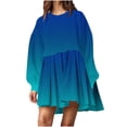 thumbnail image 1 of safuny Women's Mini Babydoll A Line Dress Sweatshirts Solid Color Long Sleeve Fall Dresses Crew Neck Elegant Casual Patchwork Ruffle Hem Pleated Trendy Winter Clearance Dark Blue, 1 of 5
