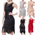 thumbnail image 1 of safuny Women's Mini Bodycon Dress Party Solid Shiny Sequins Tassels Holiday Sleeveless Scoop Neck Elegant Slim Evening Prom Trendy Dresses Black S, 1 of 9