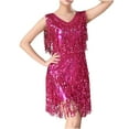 thumbnail image 1 of safuny Women's Mini Bodycon Dress Party Solid Shiny Sequins Tassels Sleeveless Scoop Neck Elegant Slim Evening Prom Trendy Dresses Holiday Hot Pink M, 1 of 7