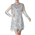 thumbnail image 1 of safuny Women's Mini Bodycon Dress Party Solid Shiny Sequins Tassels Sleeveless Scoop Neck Elegant Slim Evening Prom Trendy Dresses Holiday Silver XXL, 1 of 3