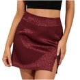 thumbnail image 1 of safuny Women's Mini Bodycon Leather Skirts Y2K Girls Fashion Vintage Solid Color Slit Hem Clearance Holiday High Waisted Summer Elegant Casual Red S, 1 of 1