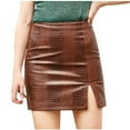 thumbnail image 1 of safuny Women's Mini Bodycon Leather Skirts Y2K Girls Vintage Solid Color Slit Hem Clearance Holiday High Waisted Summer Fashion Elegant Casual Brown S, 1 of 5
