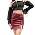 thumbnail image 1 of safuny Women's Mini Bodycon Leather Skirts Y2K Girls Vintage Solid Color Slit Hem Clearance Holiday High Waisted Summer Fashion Elegant Casual Red L, 1 of 6
