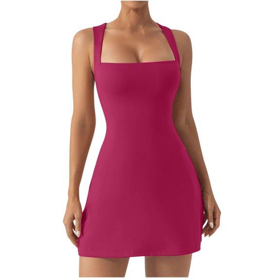 safuny Women's Mini Bodycon Party Beauty Dress Solid Scoop Neck Fall Dress Retro Winter Cold Shoulder Sleeve Elegant Leisure Holiday Fashion Hot Pink M