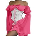 thumbnail image 1 of safuny Women's Mini A Line Babydoll Chiffon Dress Solid Color Ruffle Flare Sleeve Off Shoulder Elegant Casual Retro Lacing Corset Trendy Dresses Holiday White S, 1 of 5