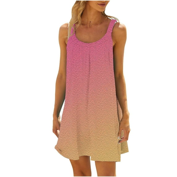 safuny Women's Mini Loose Sundress Solid Color Clothing Holiday Sleeveless Summer Beach Scoop Neck Dress Vintage Boho Elegant Casual Pleated Multi-color M