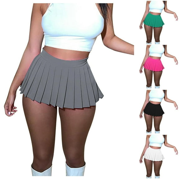 safuny Women's Mini Pleated Skater Skirts High Waisted Summer Vintage Ruffle Tenis Holiday Y2K Girls Fashion Elegant Casual Basic Versatile Stretchy Flared Black L