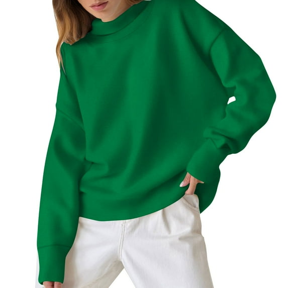 safuny Women's Oversized Turtleneck Sweatshirt Long Sleeve Lightweight Pullover Solid Color Casual Tops Green _v S