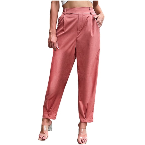 safuny Women's Pants Comfy Lounge Casual Pencil Pants for Lady Wife Daughter Girlfriend Fashion Full Length Trousers Solid Color Watermelon Red XL