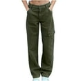 thumbnail image 1 of safuny Women's Pants Fashion Full Length Trousers Solid Color Cargo Pants for Lady Wife Daughter Girlfriend Comfy Lounge Casual Green L, 1 of 8