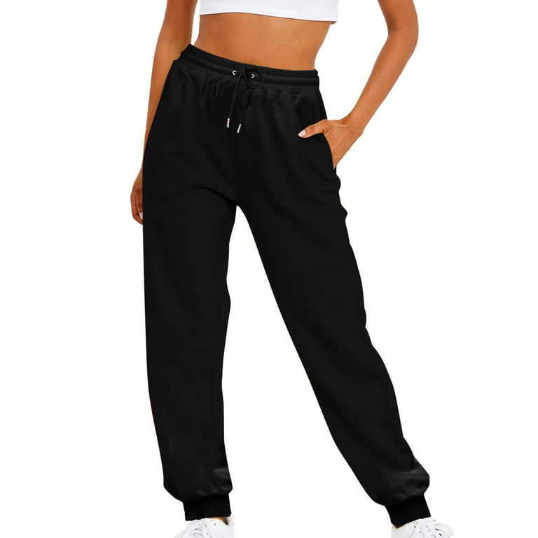safuny Women s Plus Size Jogger Sweatpants with Pocket Girls Trousers Trendy Solid Color Teen Relaxed Elastic Waist Casual Comfy Sports Black M Walmart