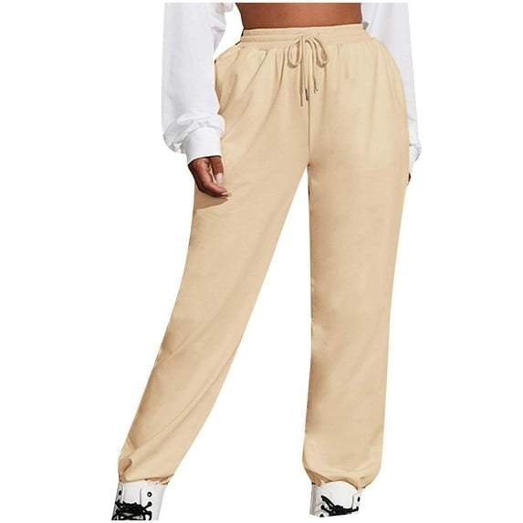 safuny Women's Plus Size Jogger Sweatpants with Pocket Girls Trousers Trendy Solid Color Teen Relaxed Elastic Waist Casual Comfy Sports Yellow S