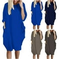 thumbnail image 1 of safuny Women's Plus Size Knee Length Dress Pocket Solid Winter Autumn Dress Long Sleeve Round Neck Elegant Casual Comfy Vacation Fashion Brown S, 1 of 4