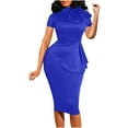 thumbnail image 1 of safuny Women's Plus Size Knee Length Pleated Dress Solid Color Winter Crew Neck Elegant Casual Trendy Holiday Short Sleeve Autumn Dresses, 1 of 8