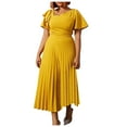 thumbnail image 1 of safuny Women's Plus Size Knee Length Pleated Dress Solid Color Winter Short Sleeve Autumn Dresses V Neck Elegant Casual Ruffle Hem Holiday Trendy Yellow L, 1 of 9