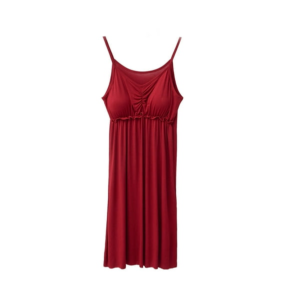 safuny Women's Plus Size Tea Length Dress Pajamas Solid Color Cotton Retro Round Neck Comfy Casual Relaxed Nightdress Fashion Sleeveless Summer Sundress Boho Beach Red FreeSize