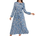 thumbnail image 1 of safuny Women's Plus Size Tea Length Evening Dress Floral Lace Splicing Solid Long Sleeve Autumn Dresses Trendy Crew Neck Winter Elegant Formal Cocktail Wedding Holiday Blue XL, 1 of 8