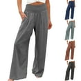 thumbnail image 1 of safuny Women's Plus Size Wide Leg Cotton Linen Cuff Pants Summer Fall Relaxed High Elastic Waist Trousers Casual Workout Sports Loose Solid Trendy Girls Retro Blue XXXXL, 1 of 5