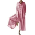 thumbnail image 1 of safuny Women's Plus Size Wide Leg Cotton Linen Jumpsuits Summer Fall Girls Solid Trendy Retro Relaxed 3/4 Sleeve Lapel Trousers Casual Workout Loose Romper Pink XXXL, 1 of 6
