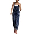 thumbnail image 1 of safuny Women's Ripped Jumpsuit Overalls Jeans Romper Pocket Girls Solid Color Trousers Trendy Teen Sleeveless Casual Comfy Workout Relaxed Dark Blue L, 1 of 8