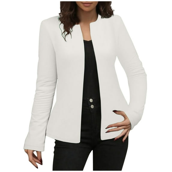safuny Women's Ruffle Hem Cardigan Long Sleeve Hook Open Front Collar Jackets Business Casual Lightweight Coat White _y XXL