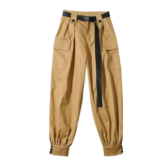 safuny Women's Skinny Cargo Pants with Pocket Clearance Solid Summer Retro Clothing High Elastic Waist Comfy Trousers Fashion Stretch Fi Yellow