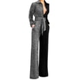 thumbnail image 1 of safuny Women's Slim Elegant Jumpsuits Wide Leg Pants Holiday Girls Teen Solid Color Lantern Sleeve High Neck Trendy Trousers Casual Hiagh Waist Silver XL, 1 of 6