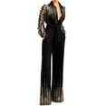 thumbnail image 1 of safuny Women's Slim Elegant Jumpsuits Wide Leg Pants Holiday Clearance Girls Teen Solid Color Lantern Sleeve High Neck Trendy Trousers Casual Hiagh Waist Gold XL, 1 of 6