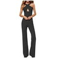 thumbnail image 1 of safuny Women's Slim Elegant Jumpsuits Wide Leg Pants Solid Color Sleeveless Halter Neck Trendy Trousers Casual Wedding Party Girls Holiday Teen Black XL, 1 of 5
