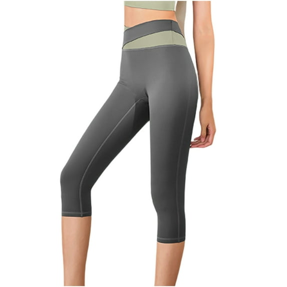 safuny Women's Slim Yoga Capris Legging Athletic Fashion Color Block Holiday Casual Workout Running Cycling Trousers High Waisted Comfy Stretch Pants Teen Girls Gray M