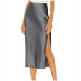 thumbnail image 1 of safuny Women's Slit Midi Pencil Skirts High Waisted Summer Y2K Girls Holiday Satin Silk Solid Color Fashion Elegant Casual Vintage Gray M, 1 of 7