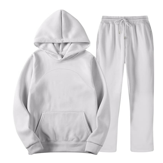 safuny Women's Sports Suit Solid Color Comfy Casual Plus Size Suit For Girlfriend Wife Daughter Dressy Hooded Neck Long Sleeve Gray M