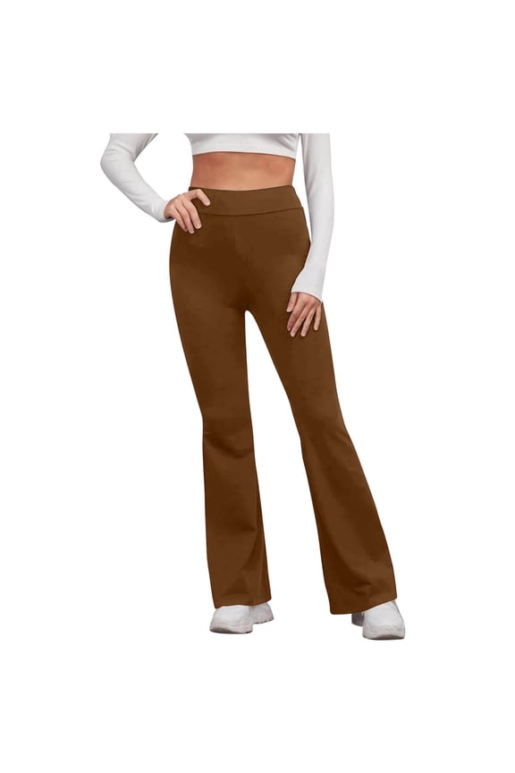 Women's Sports Yoga Leggings Flare Pants Solid Fashion Clothing High Elastic Waist Stretch Fit Retro Summer Comfy Trousers Brown S