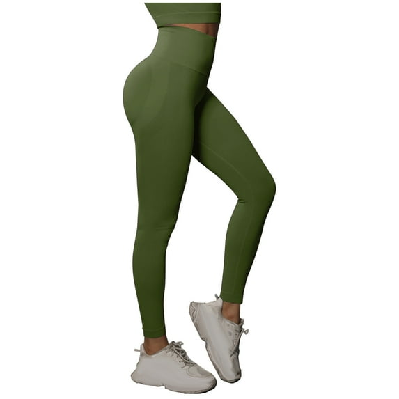 safuny Women's Sports Yoga Leggings Flare Pants Clearance Solid High Elastic Waist Comfy Trousers Stretch Fashion Retro Clothing Summer Green S