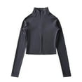thumbnail image 1 of safuny Women's Stand Collar Crop Full Zip Tops Slim Lightweight Athletic Shirt with Thumb Holes Winter Warm bottoming Tops Gray _d M, 1 of 6