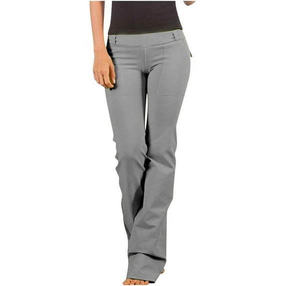 safuny Women's Straight Jogger Pants Summer Clothing Leisure Comfy Relaxed Mid Rise Trousers Solid Breathable Fashion Gray XXL