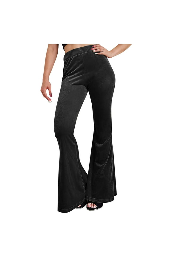 Women's Straight Velour Pants Solid Clothing Comfy Trousers Leisure Loose Fashion Retro High Elastic Waist Summer Black M